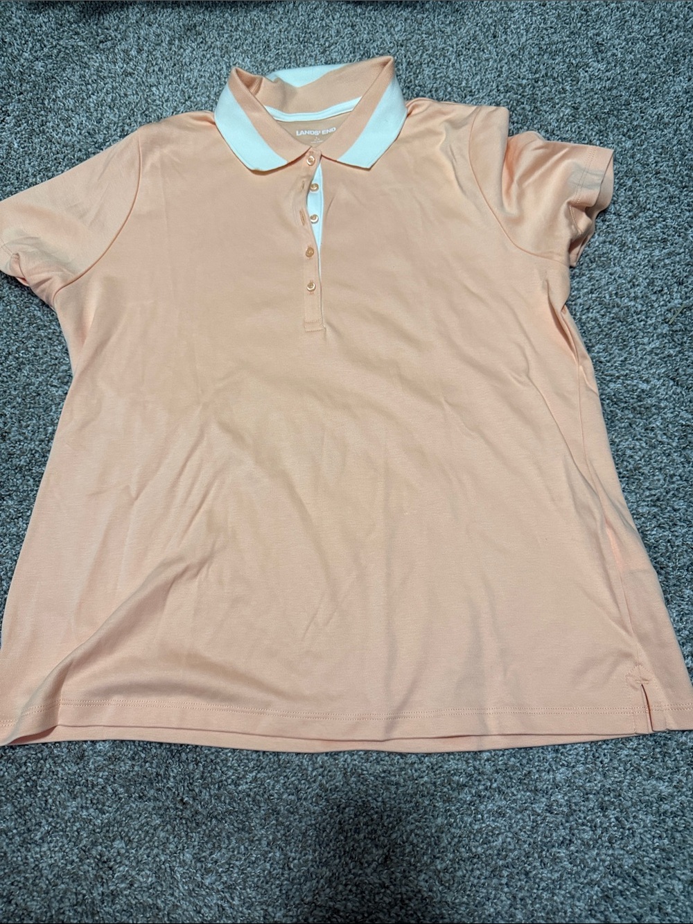 Lands' End Peach Polo with White Contrast Collar and Placket